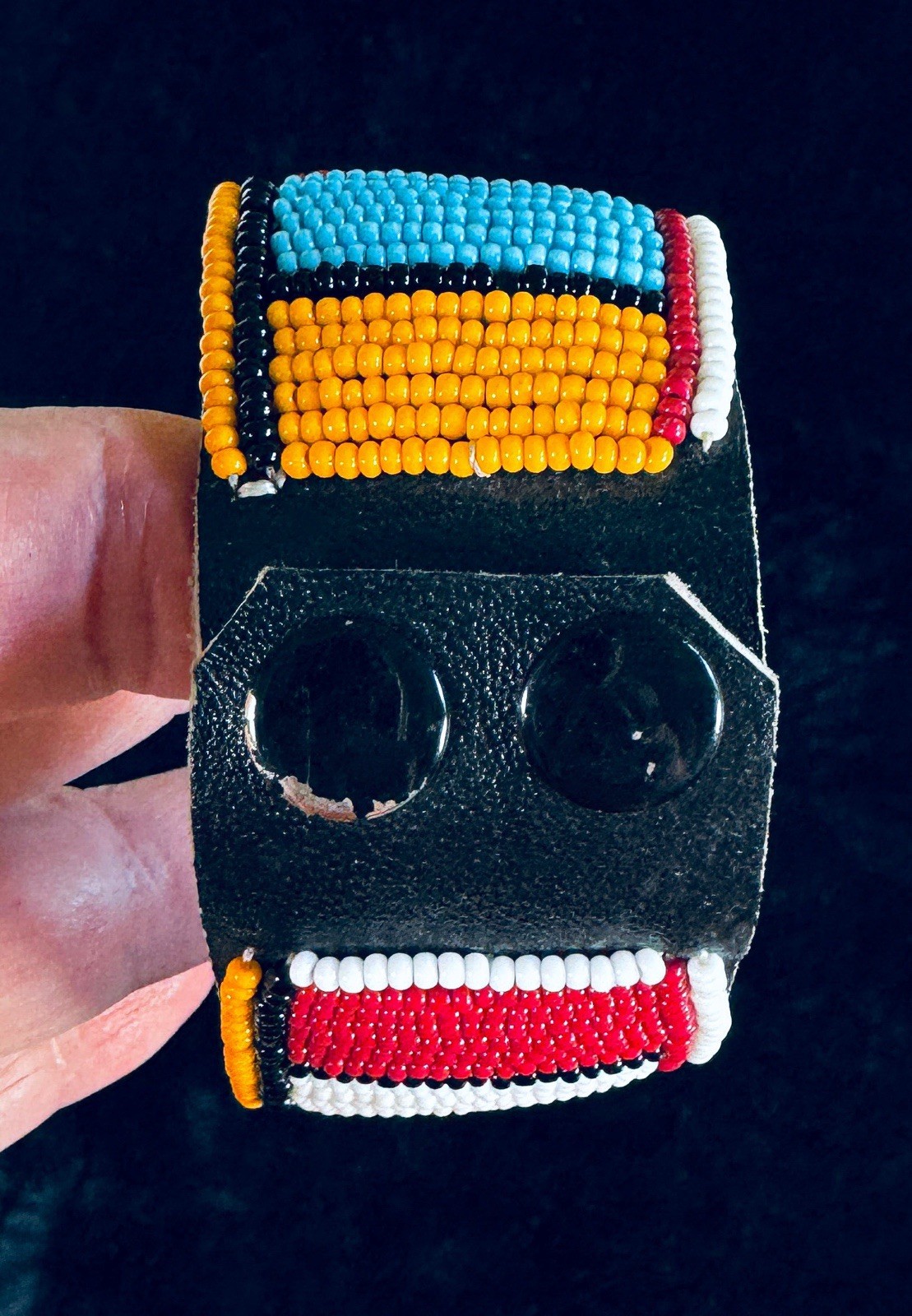 2 Beaded Bracelets Boho Multi Colors Cuff and Snap Closure