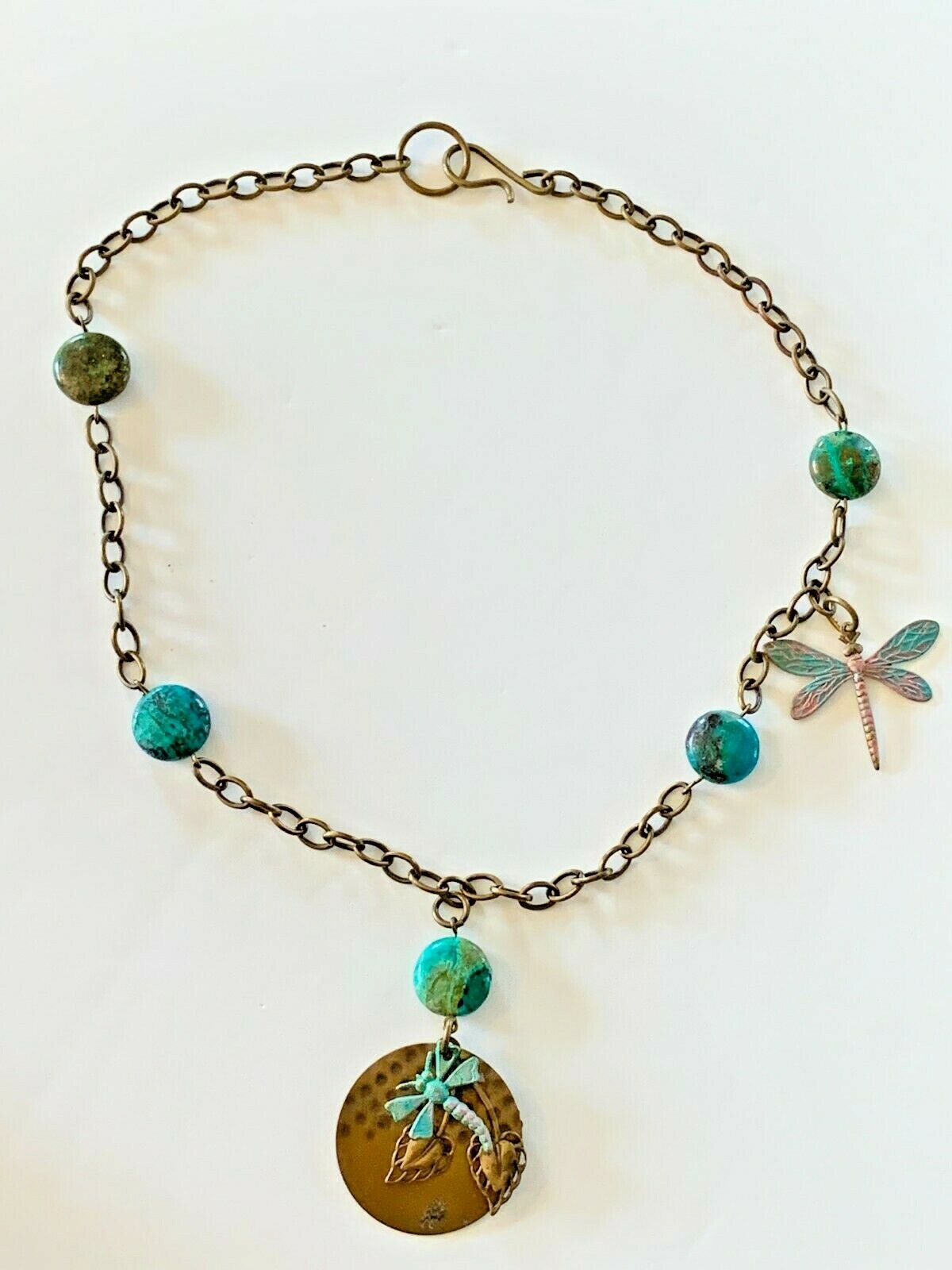 Brass Plated Dragonfly Patina NECKLACE 19 inches (48cm) Estate