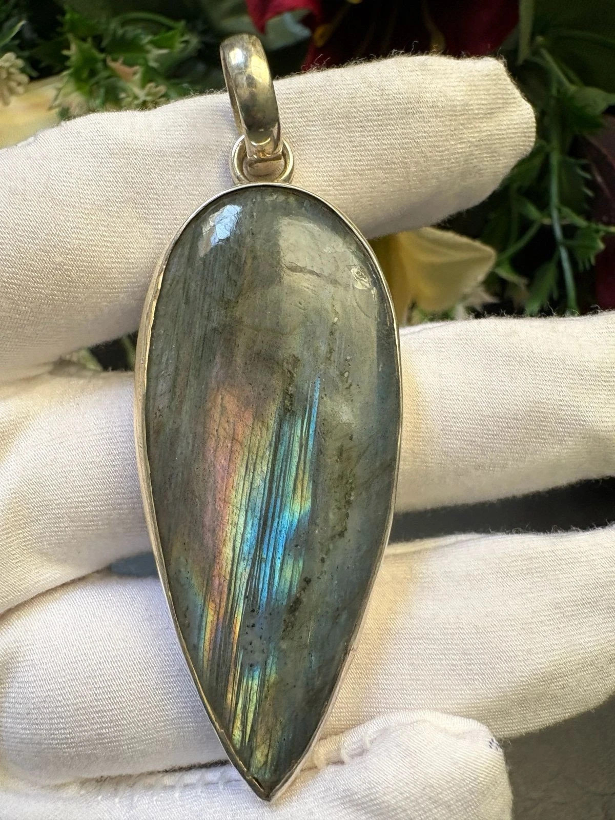Natural Labradorite Pendant 925 Sterling Silver 66.65Ct Flash Gemstone