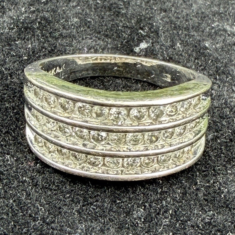 14k White Gold Band Ring w/1.00 Karat Diamond 3- Row Channels