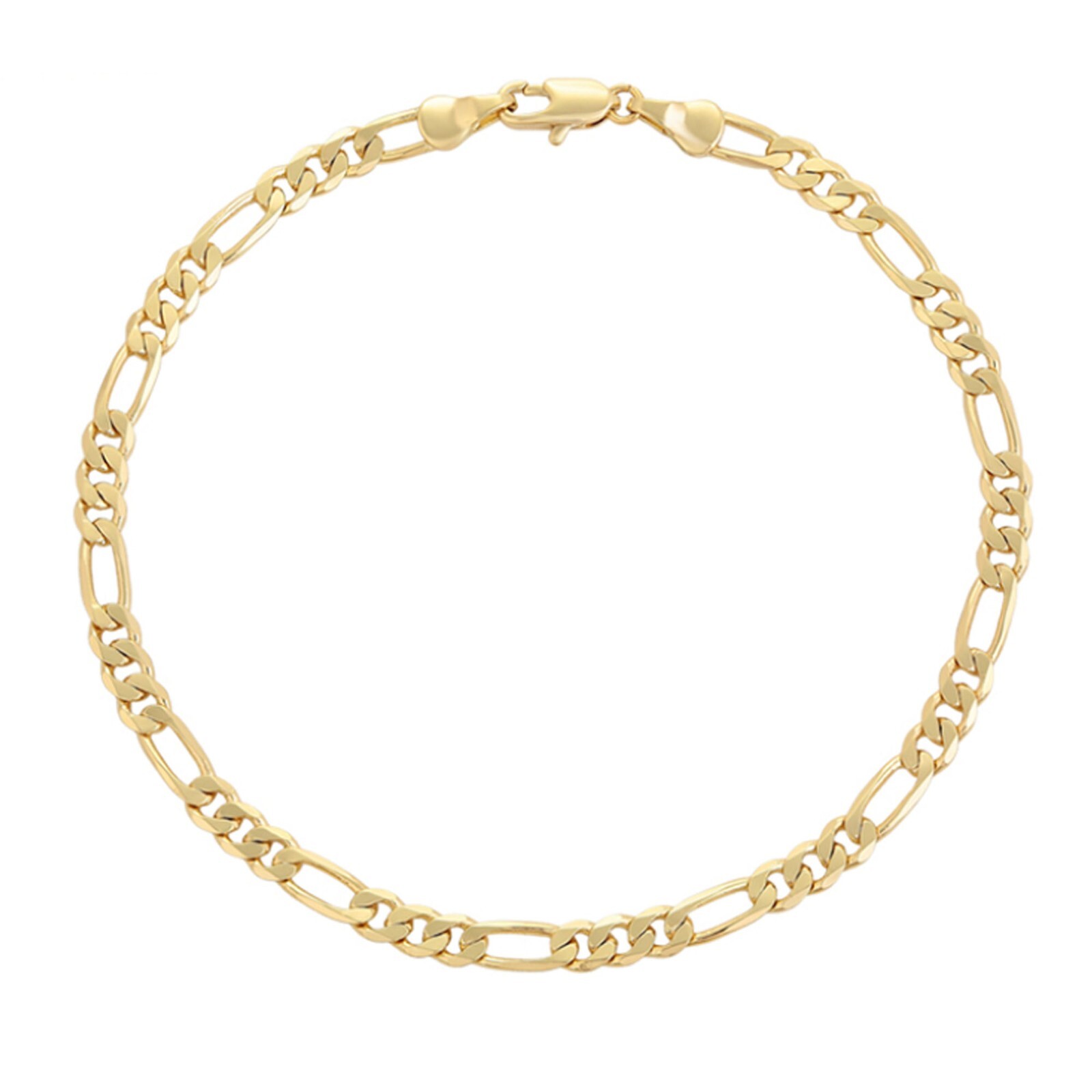 14K Gold Plated Figaro Chain ANKLET 4mm W – 9 in L Tobillera Oro Laminado.
