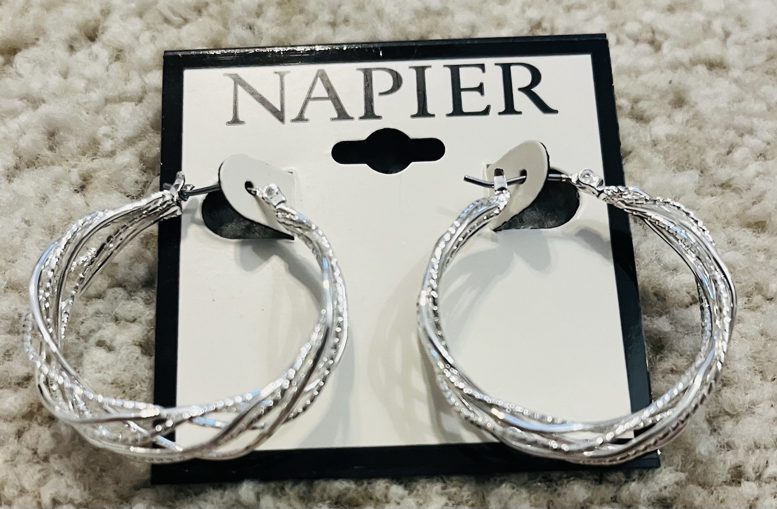 New 35mm Napier Twisted Hoop Earrings Gift Fashion Women Party Holiday Jewelry