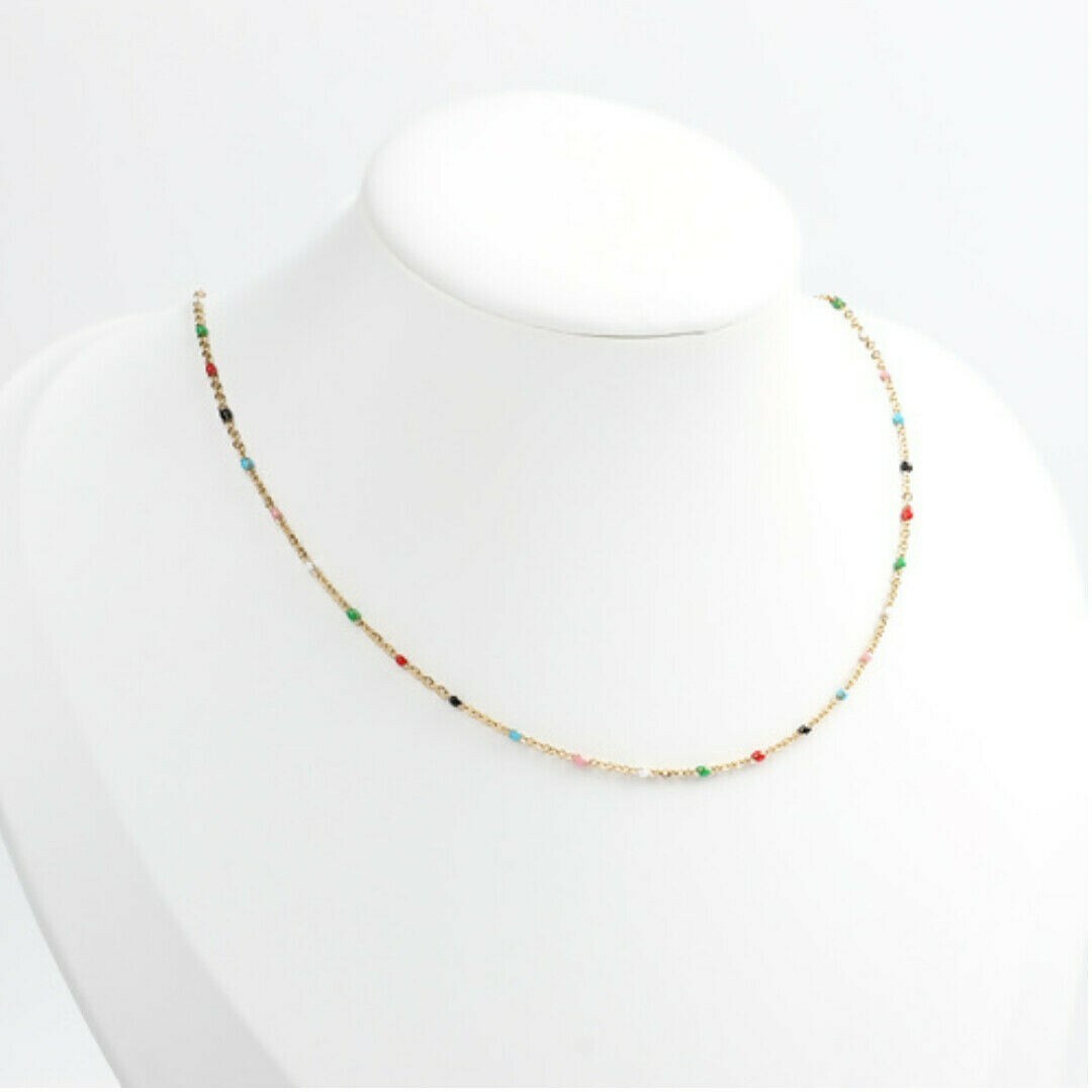 Gold 304 Grade Quality Stainless Steel 17 6/8 Inches Beaded Chain Necklace