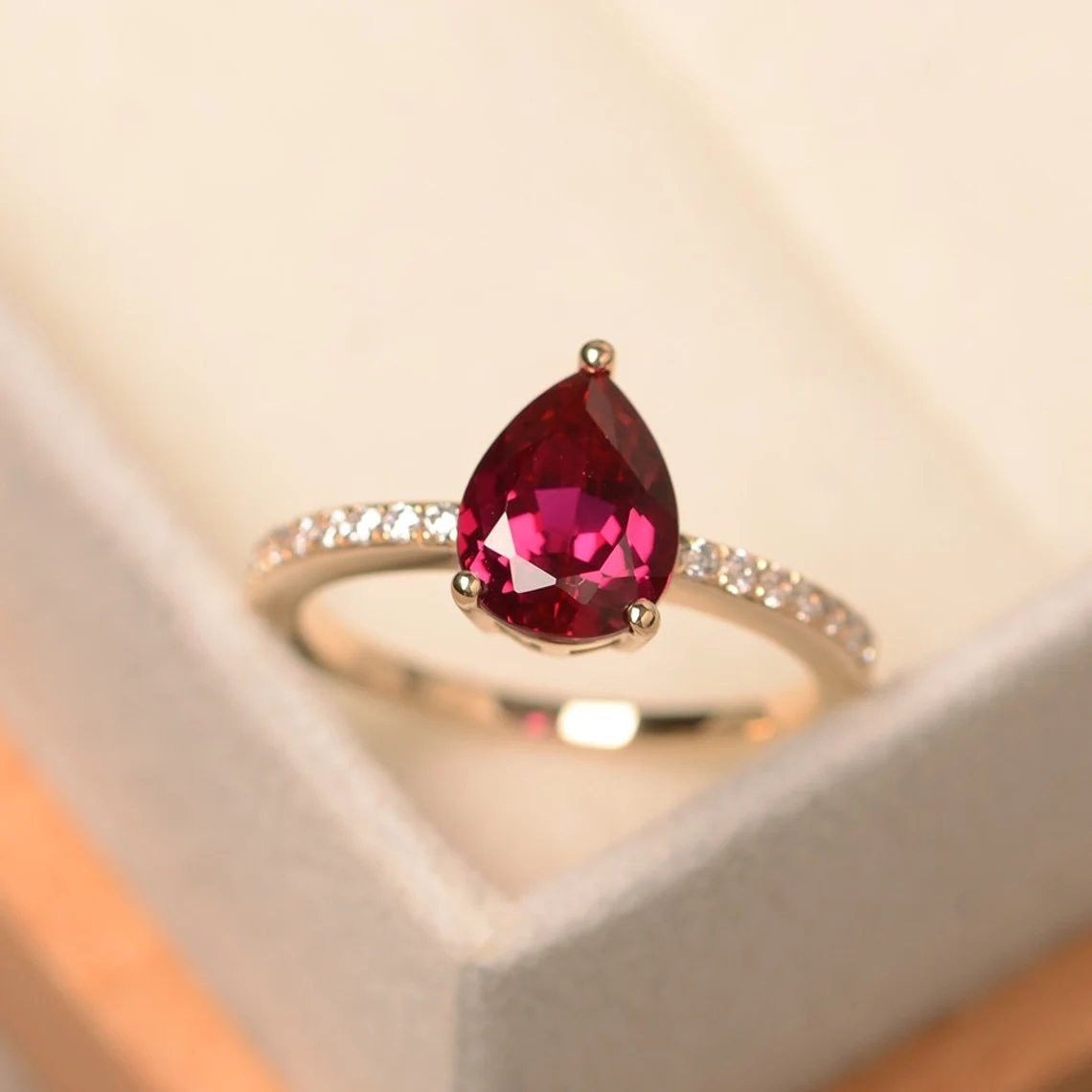 Ruby Lab Created Rose Gold Plated Cocktail Women Ring Duty Free