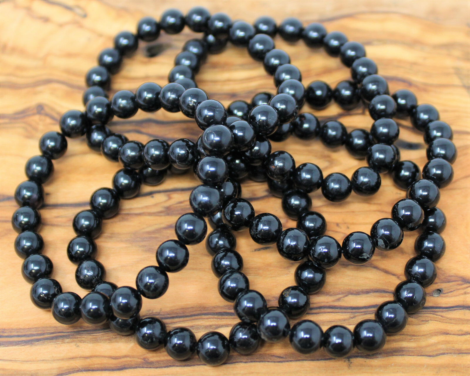 Black Tourmaline Bead Bracelet: 6 mm Round Crystals (Stretch Bracelet, Gift)