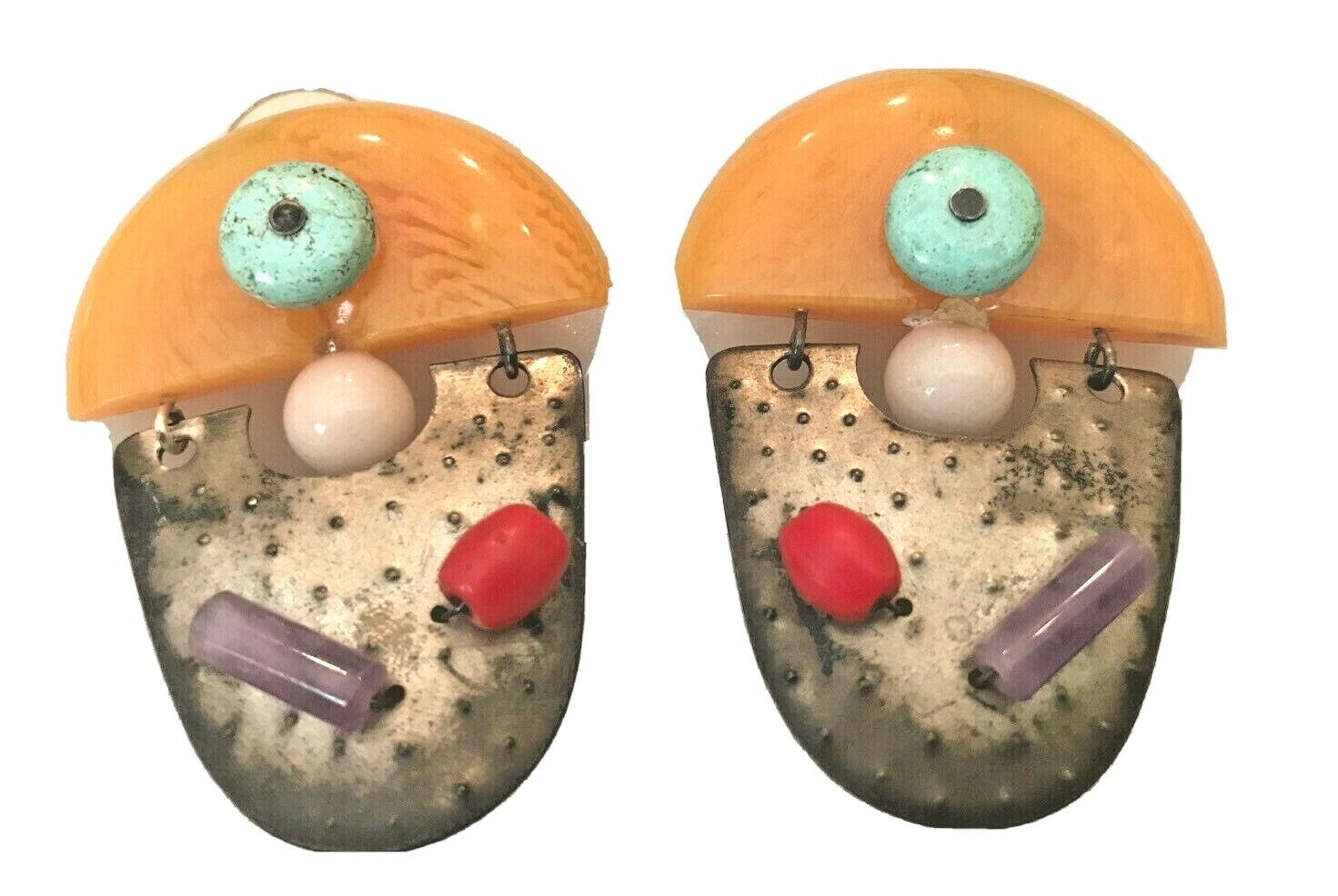 Acorn Shape Metal and Plastic 4 Bead 2″ Artsy Earrings Post Back