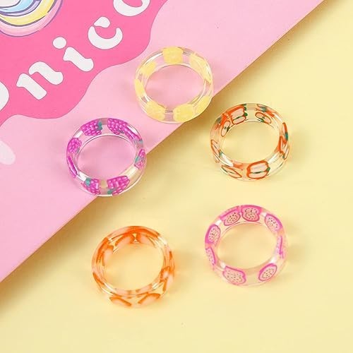 20 Pcs Resin Rings Acrylic Cute Trendy Rings Colorful 20Pcs Resin Rings