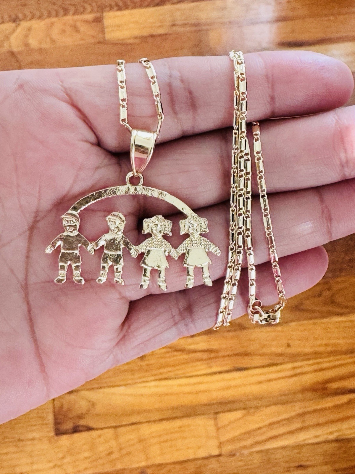 14K Gold Plated my Children 2 boys 2 girls Charm Pendant Necklace. New