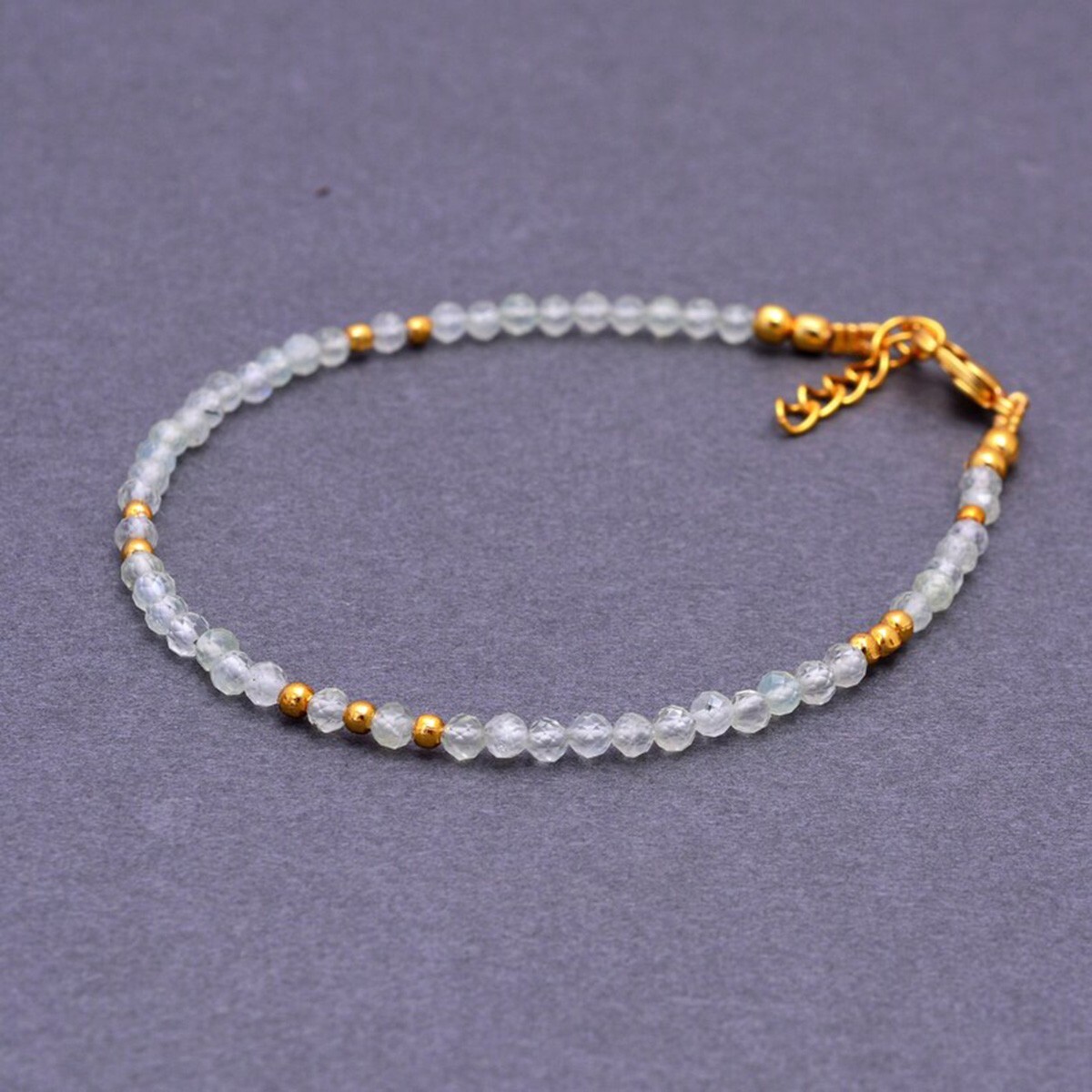 Prehnite Healing Crystal Gemstone Dainty Bracelet Minimalist 3mm faceted Beads
