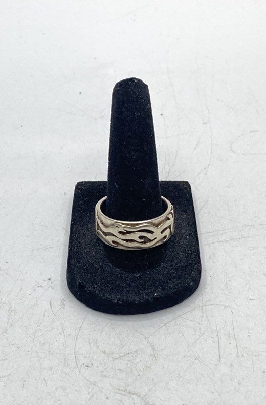 Sterling Silver 925 Tribal Flame Motif Band Ring Size 10.5 10g