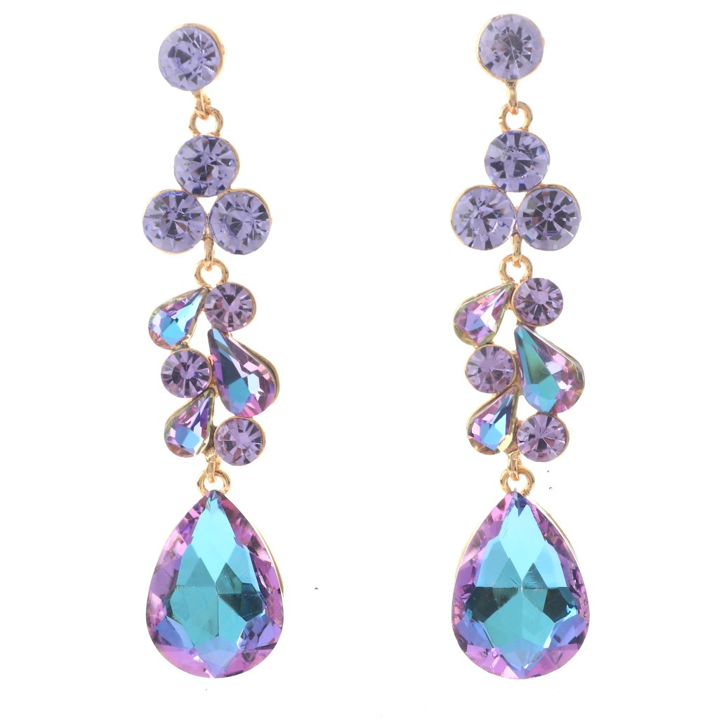 Gold Tone Alloy Metal Crystal Rhinestone Drop Post Earrings ER2635-VL