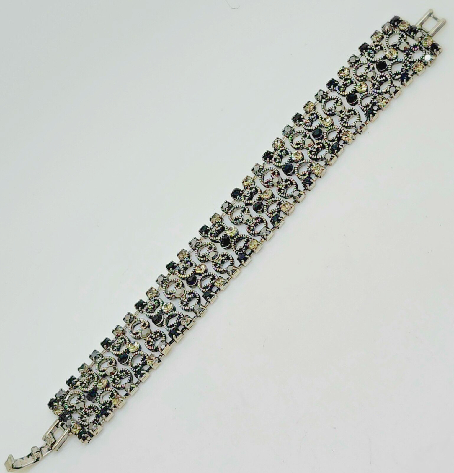 B001 Victoria style Antique Silver black & gray Crystal Rhinestone Bracelet
