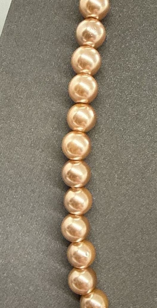 Faux Pearl Lariat Necklace w/ Gold Tone Cage Tassel, Length 29” + 4.5” Pend
