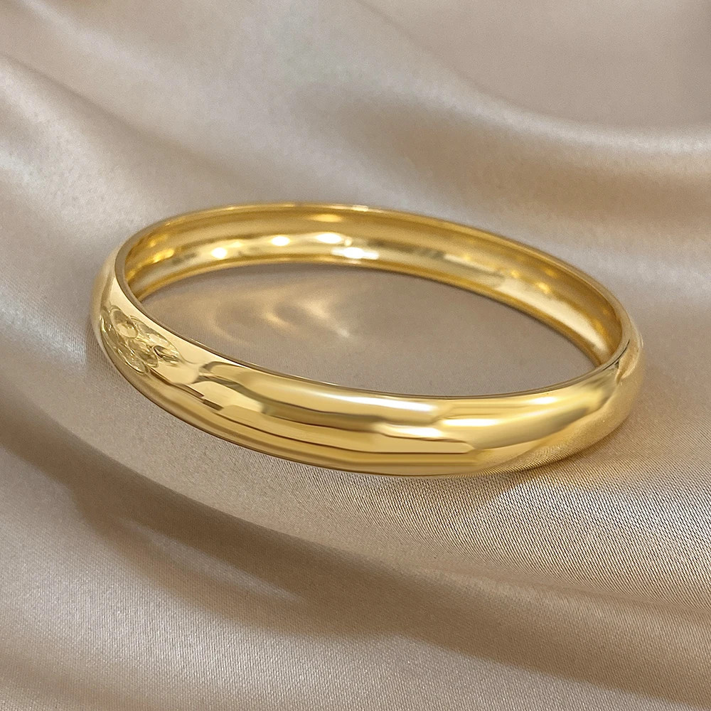 Glossy Gold Plated Stainless Steel Bracelet for Women Men Fashion 10 15 30mm