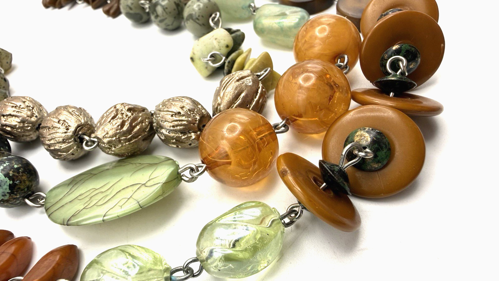 TRESKA 20″ Boho Mixed Media/Art Glass Silver Tone Multistrand Necklace