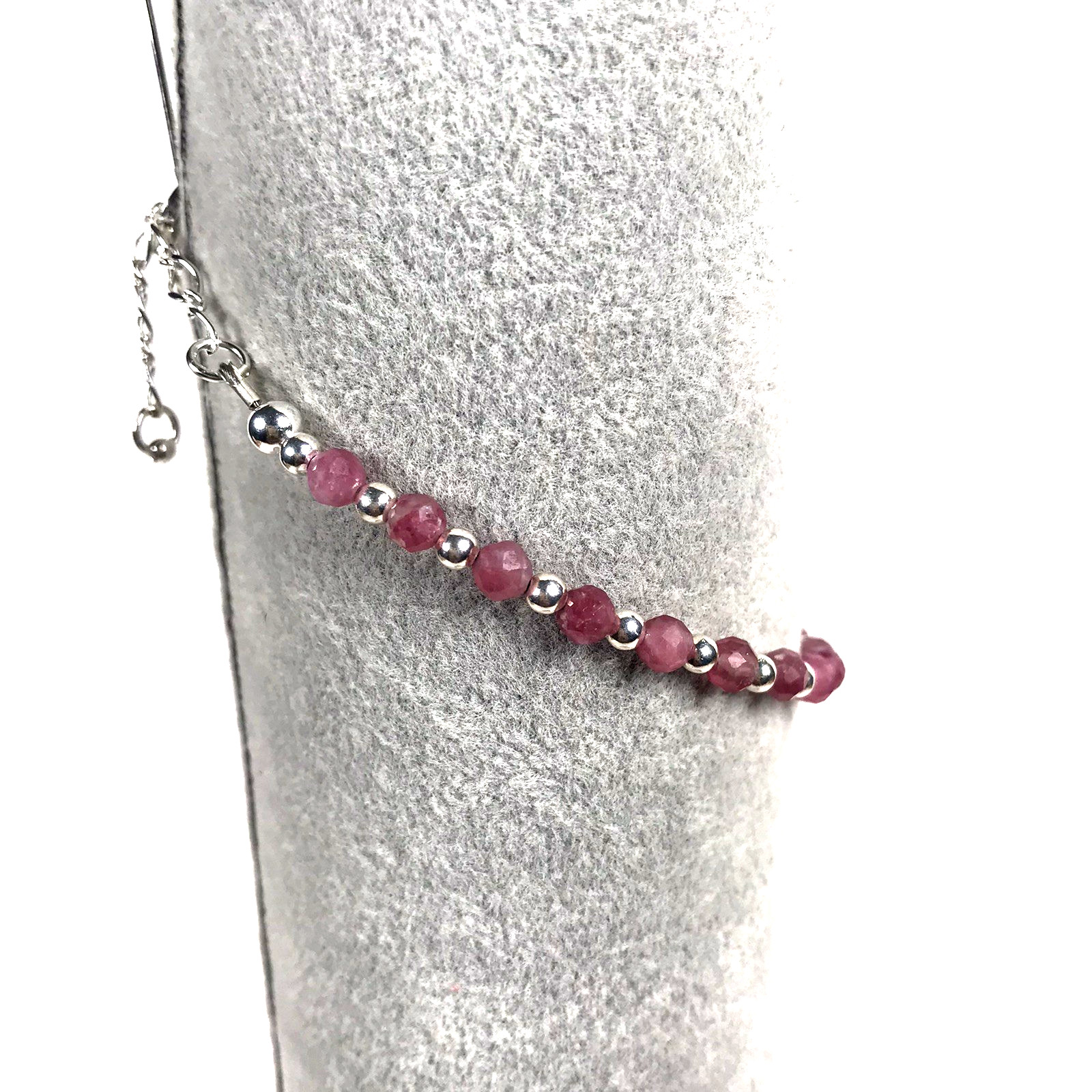 925 Sterling Silver & Pink Tourmaline Gemstone Bead Bracelet-4mm -Sz 7 – 8.5″