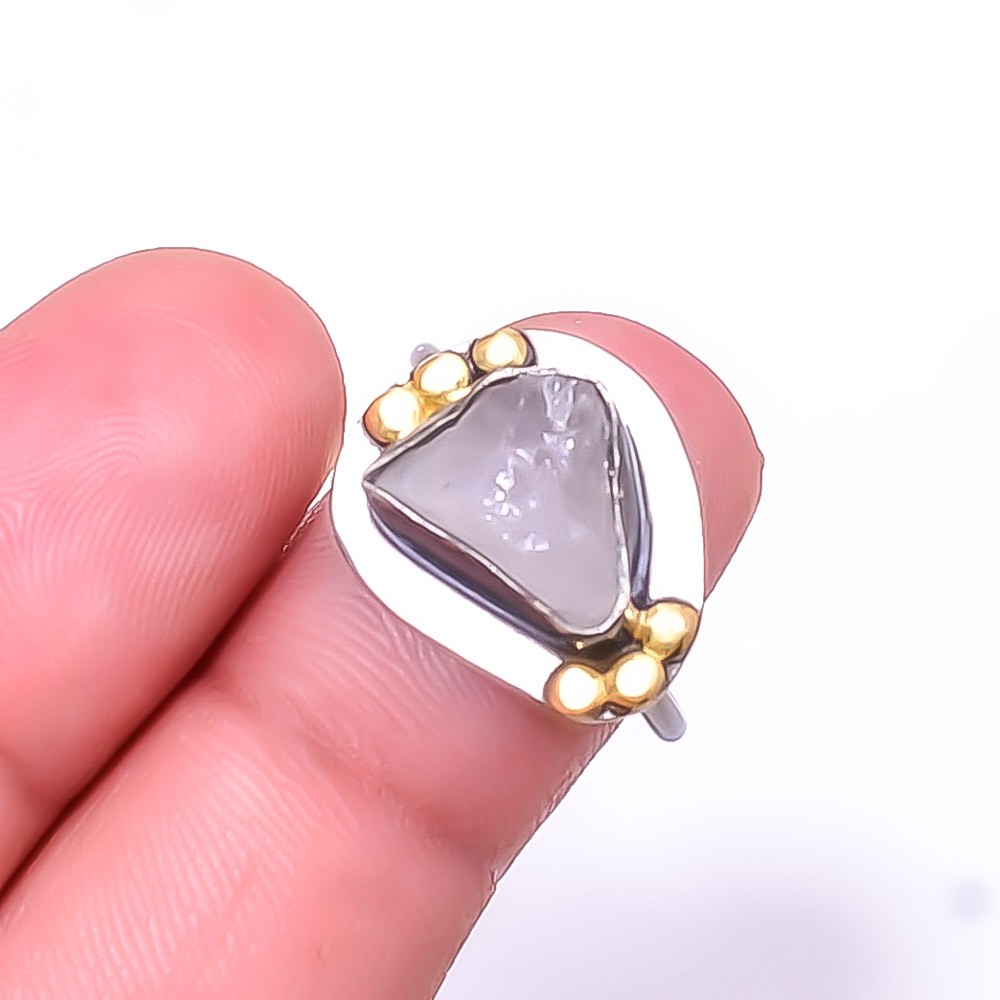 Pink Rose Quartz – Black And Gold Plated 925 Sterling Silver Ring s.7.5 R8