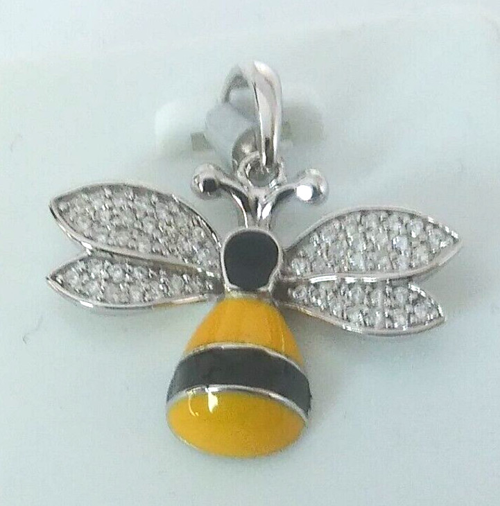 925 STERILNG SILVER YELLOW & BLACK CZ BUMBLEBEE Pendant 21x20mm