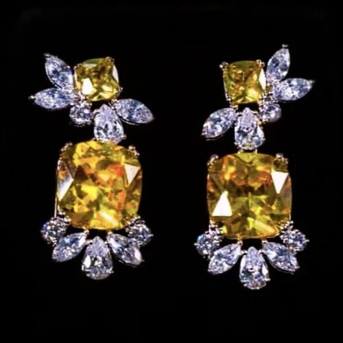 18K White Gold Filled 6CTW Yellow Citrine Gemstone Drop Earrings Christmas Gift