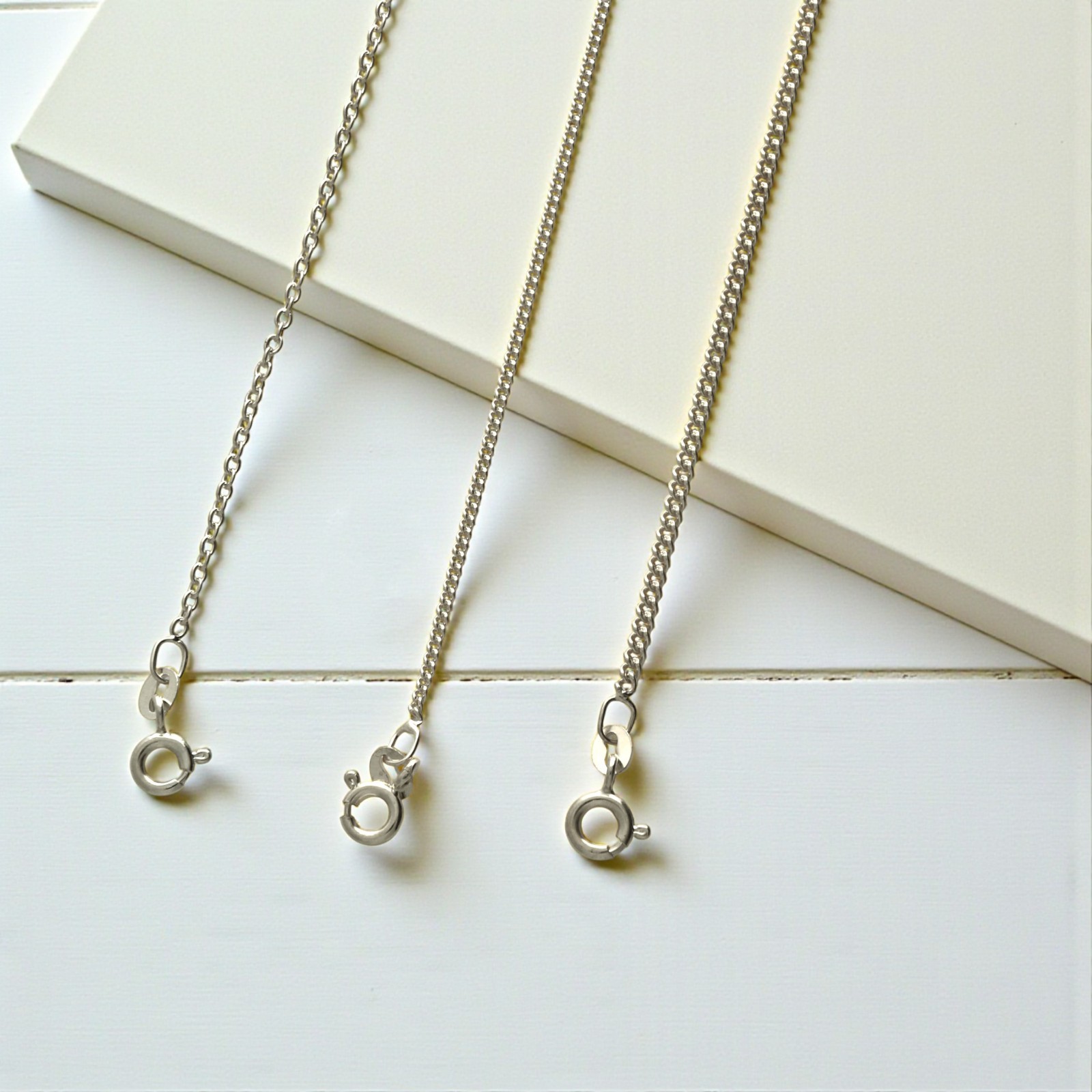 925 Silver Plated Curb and Trace Chains