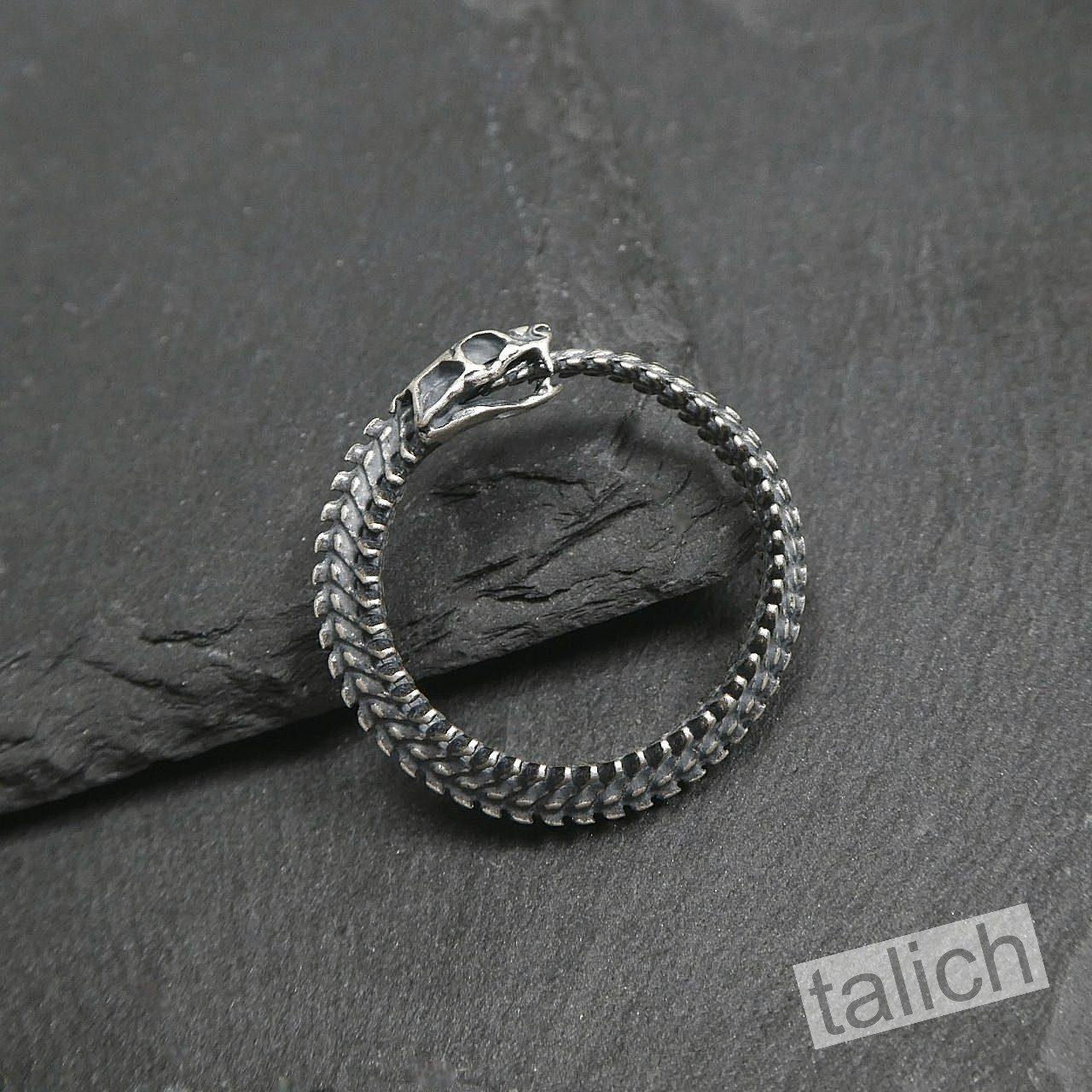 Antique 925 Sterling Silver Ouroboros Infinity Snake Bone Ring Adjustable Unique