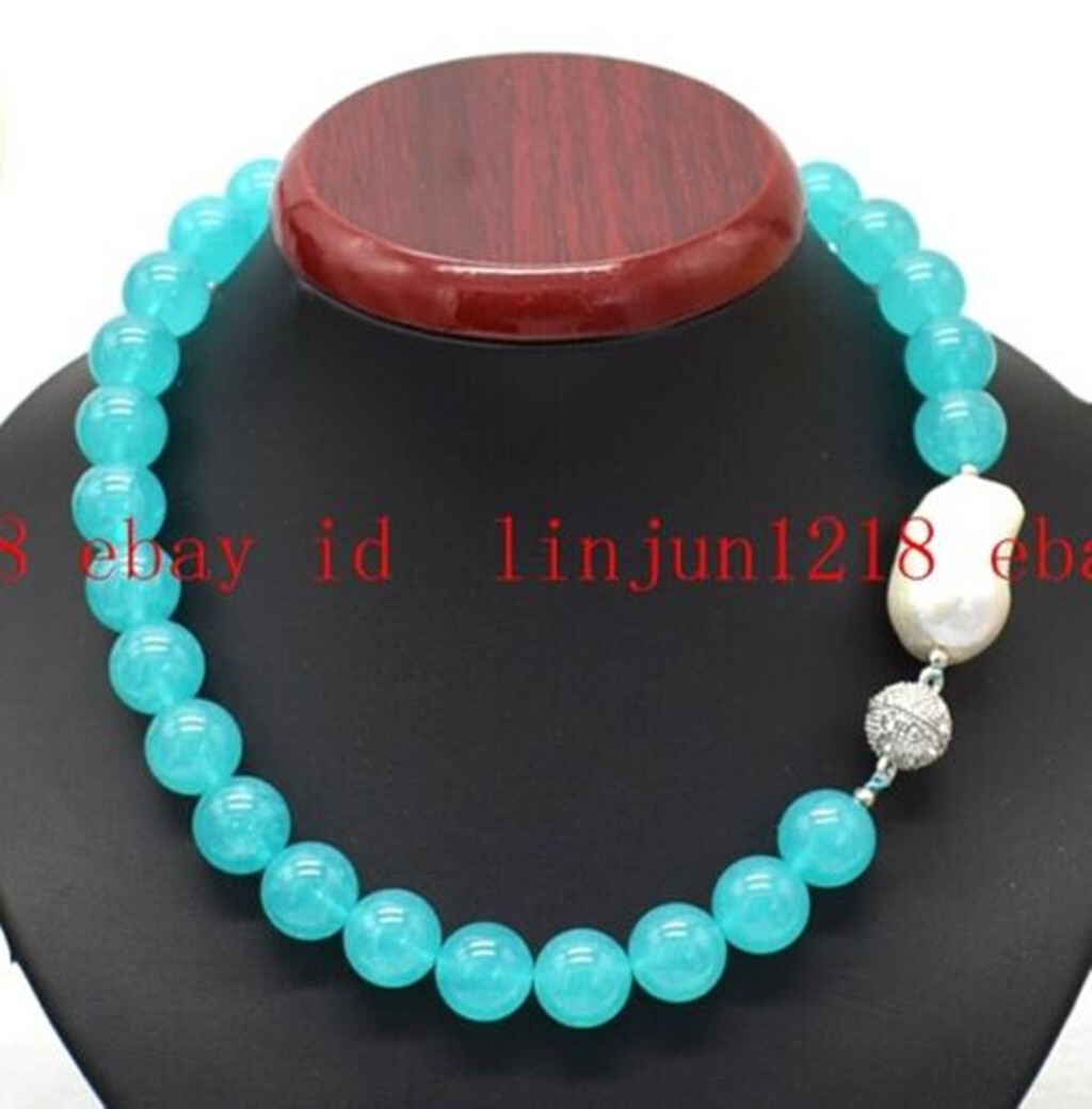 Rare Huge 14mm Amethyst Aquamarine Gemstone White Baroque Pearl Necklace 18 in
