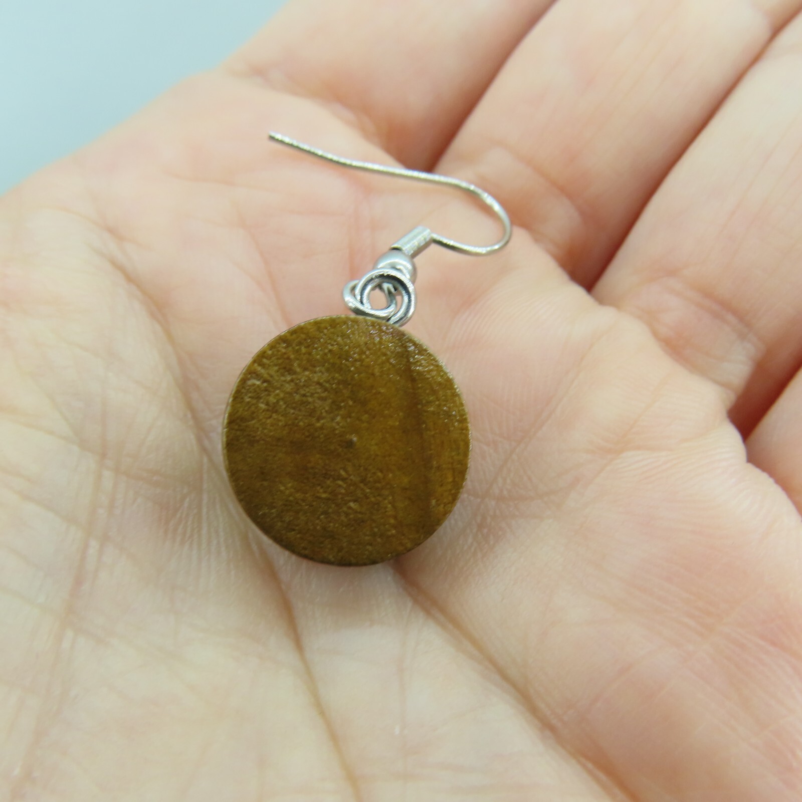 BRIGHT SILVER Faux Druzy Dangle Earrings Stainless Steel 12mm Wood Cabochon New