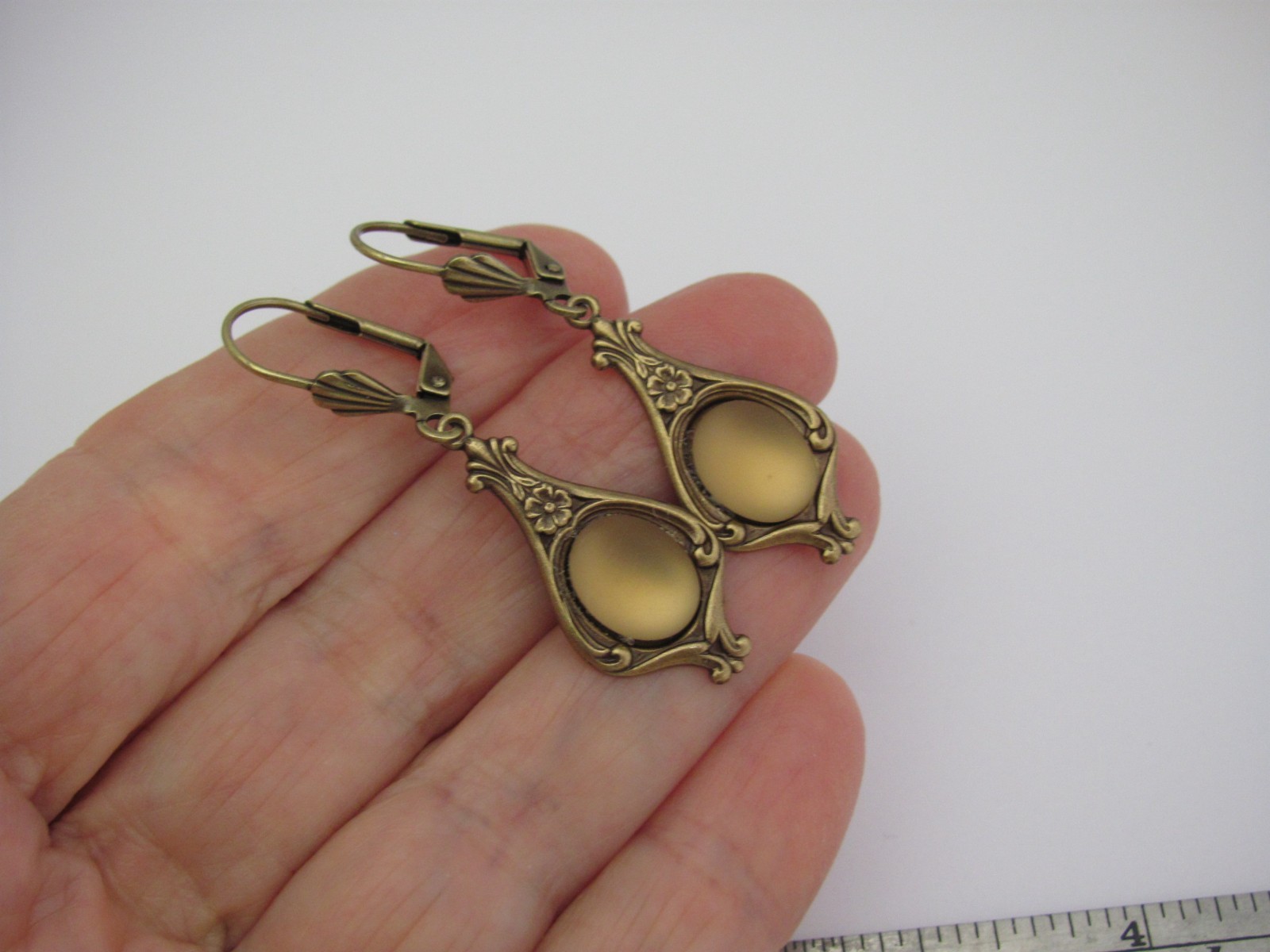 Art Deco Style Earrings Frosted Topaz Glass Vintage Victorian Art Nouveau