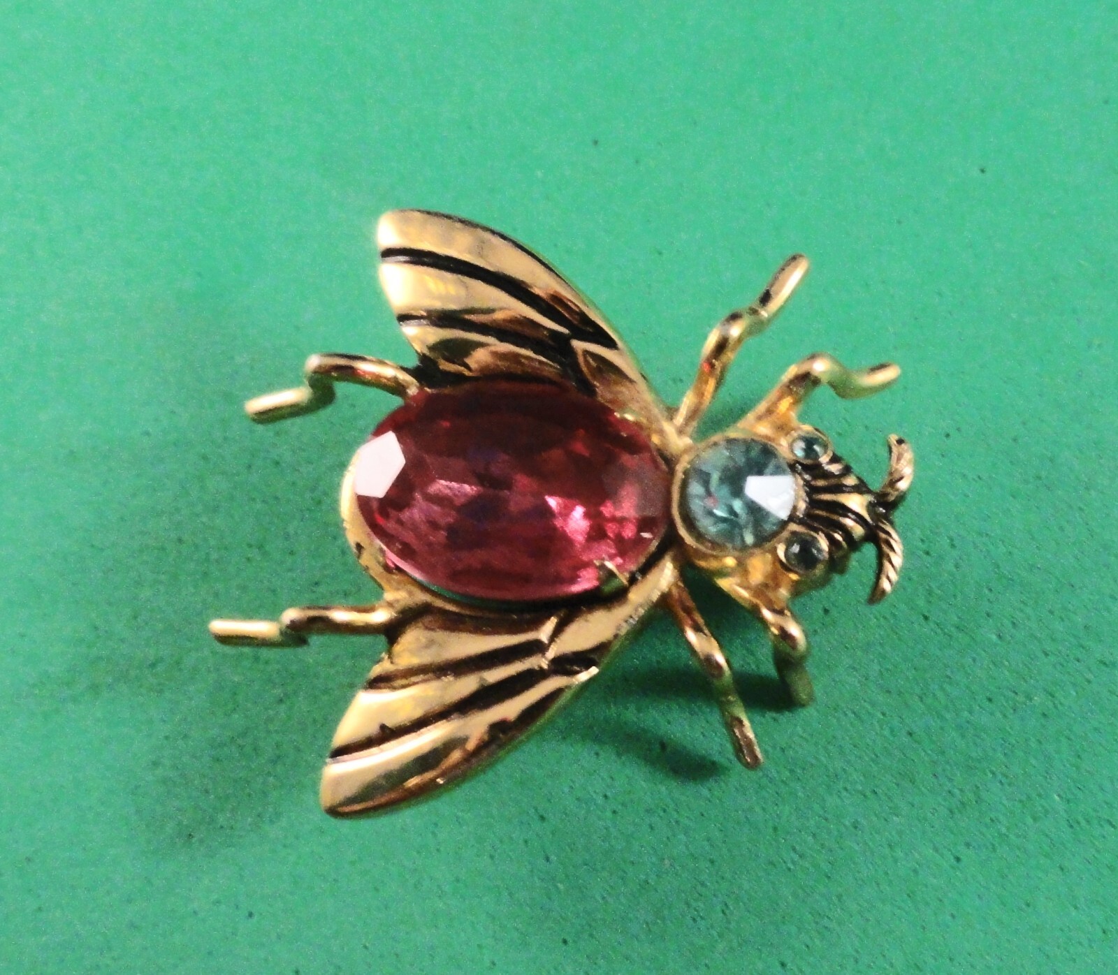 Vintage Goldtone Turquoise & Ruby Gemstone Pin / Brooch @ 1 1/4″ X 1 3/4″ Cora