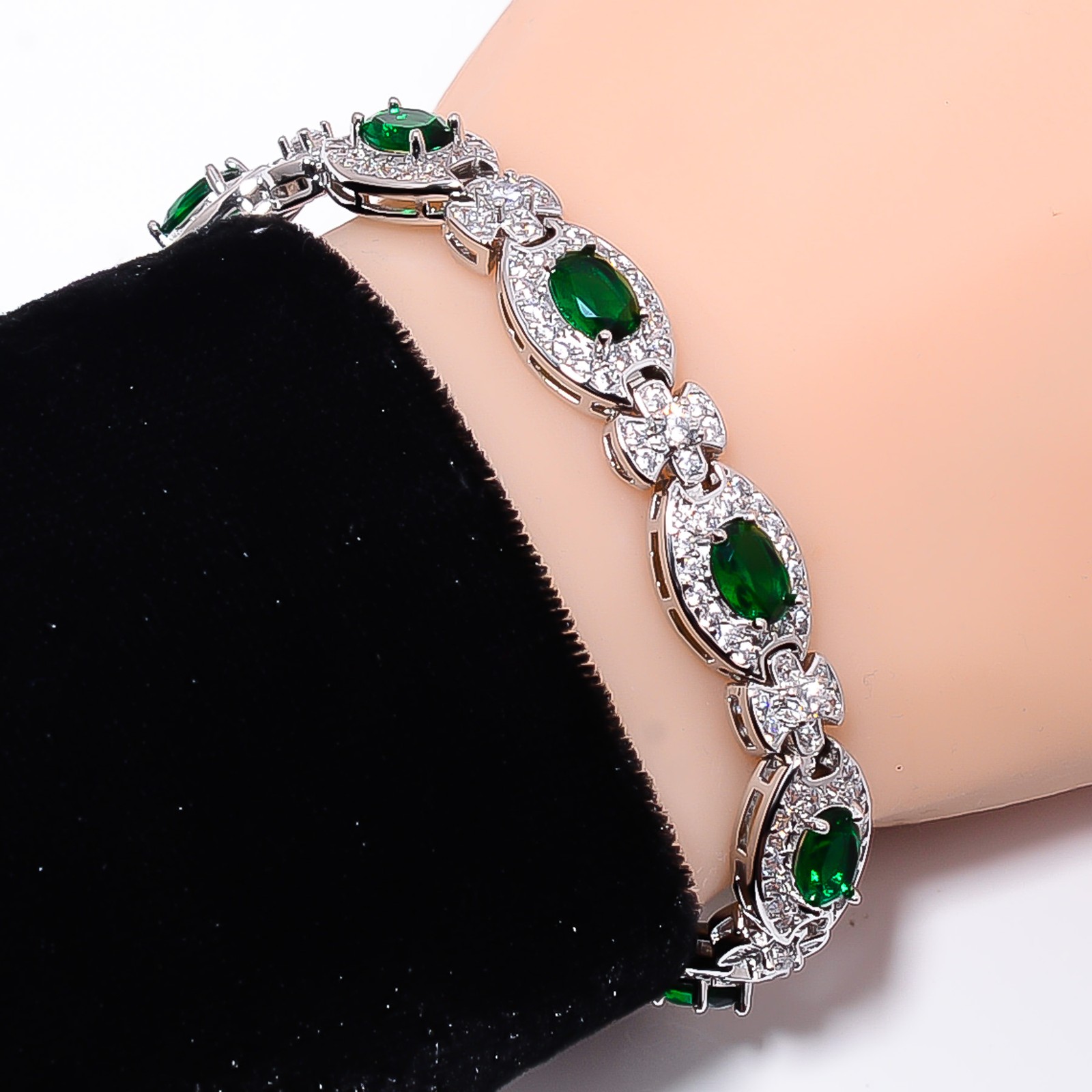 Chrome Diopside, CZ 925 Sterling Silver Adjustable Bracelet 7-8″ B140618
