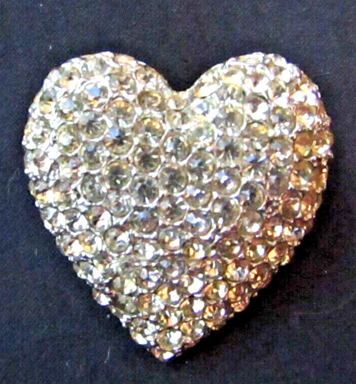 L`AMOUR COSTUME JEWERLY SILVER TONE HEART WITH RHINESTONE BROOCH SIGNED