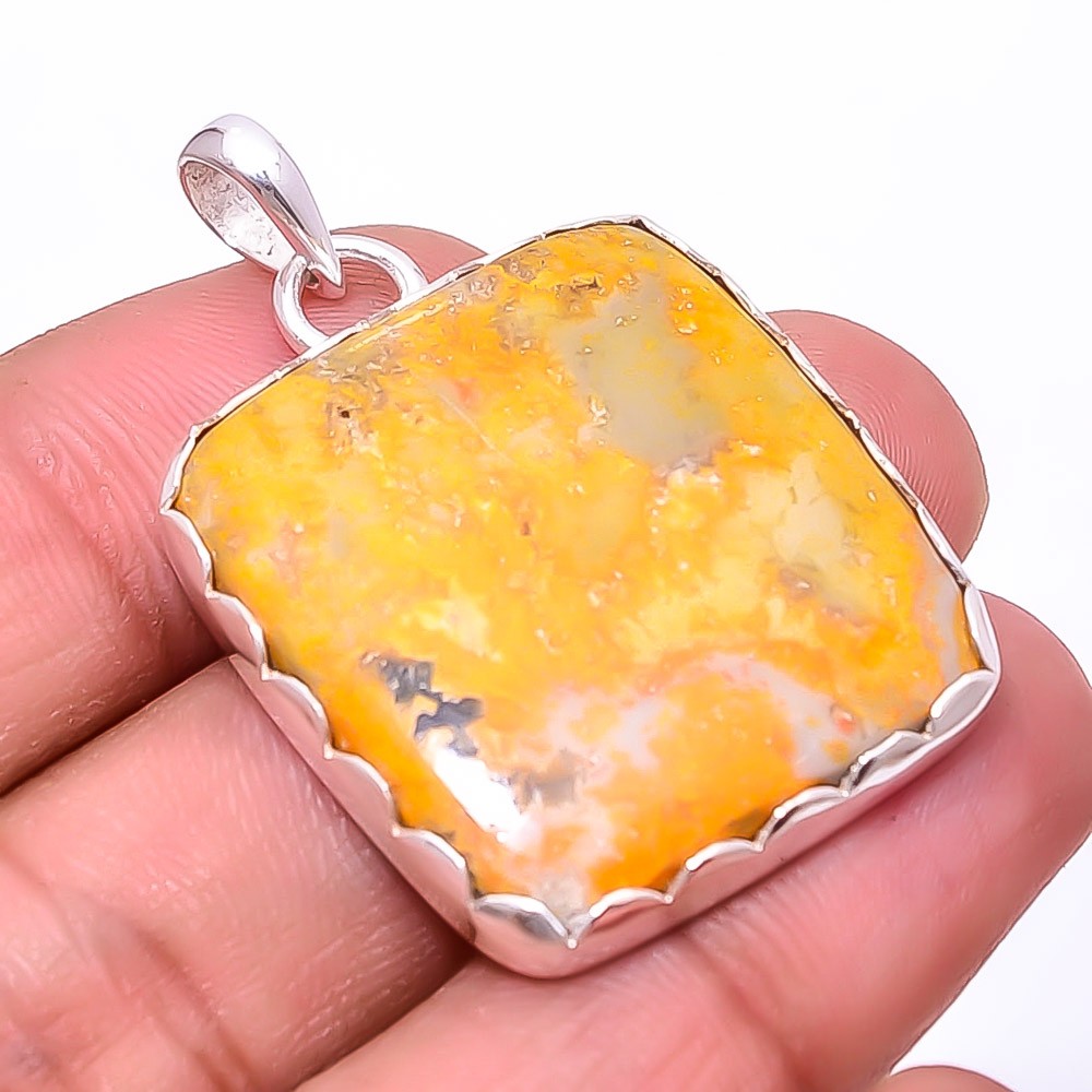 Natural Bumble Bee Jasper 925 Sterling Silver Pendant 1.64″ P42, Christmas Gift