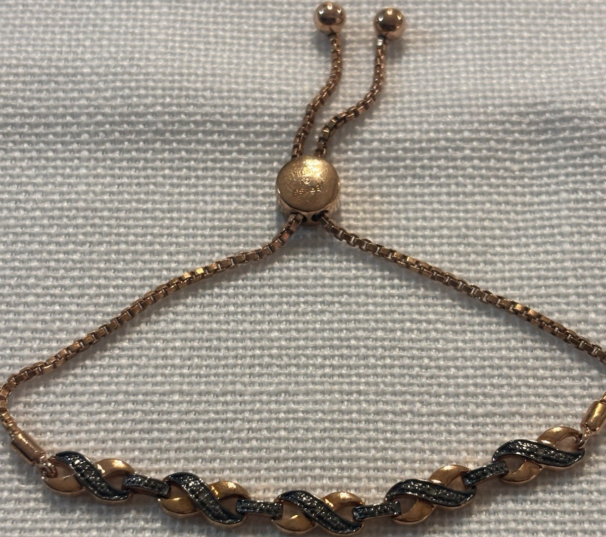 Brass Tone Adjustable Chain Slide Bracelet Marcasite Crystal Links Signed