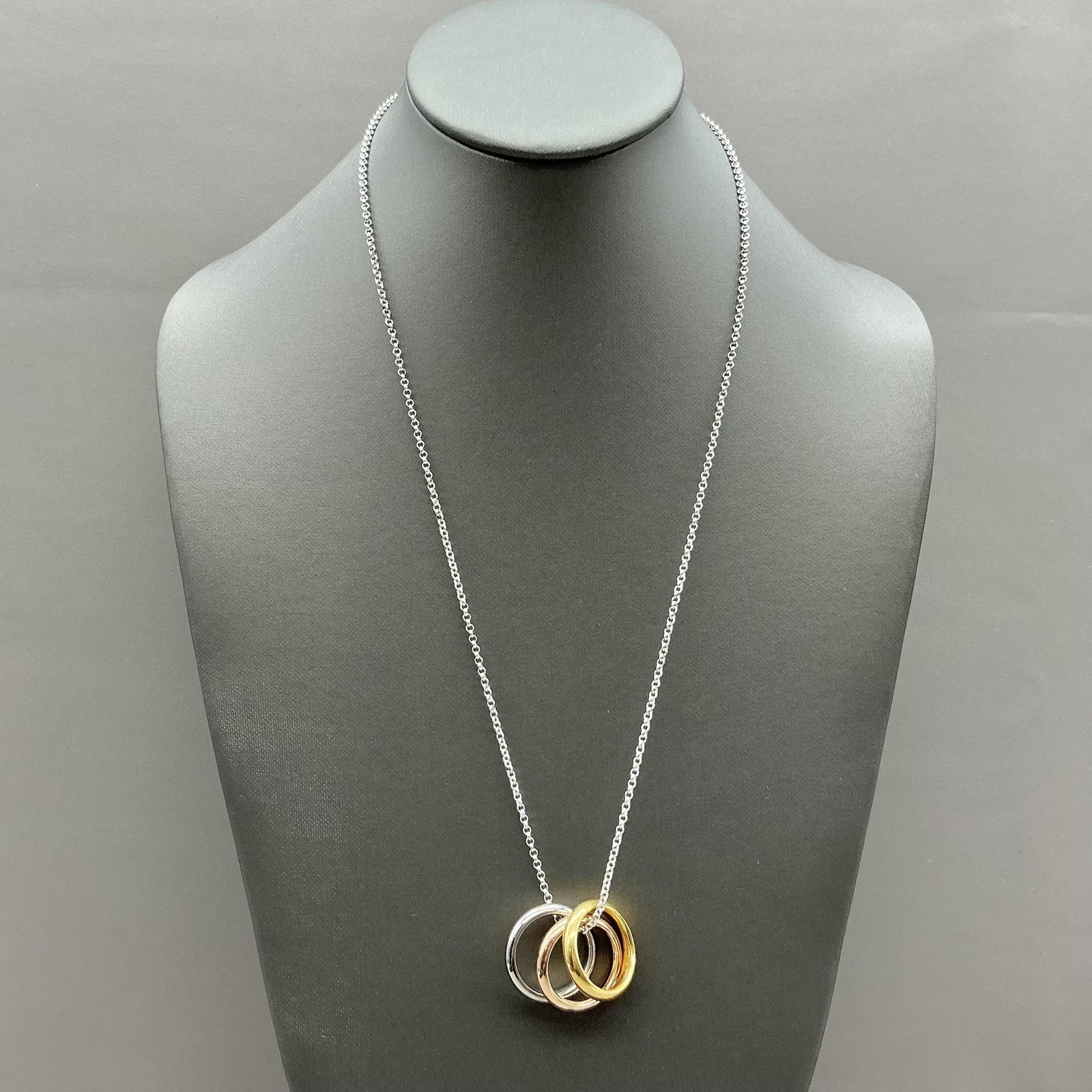 Origami Owl Necklace Silver Tone Tri Color Interlocking Ring Pendant Jewelry 22″