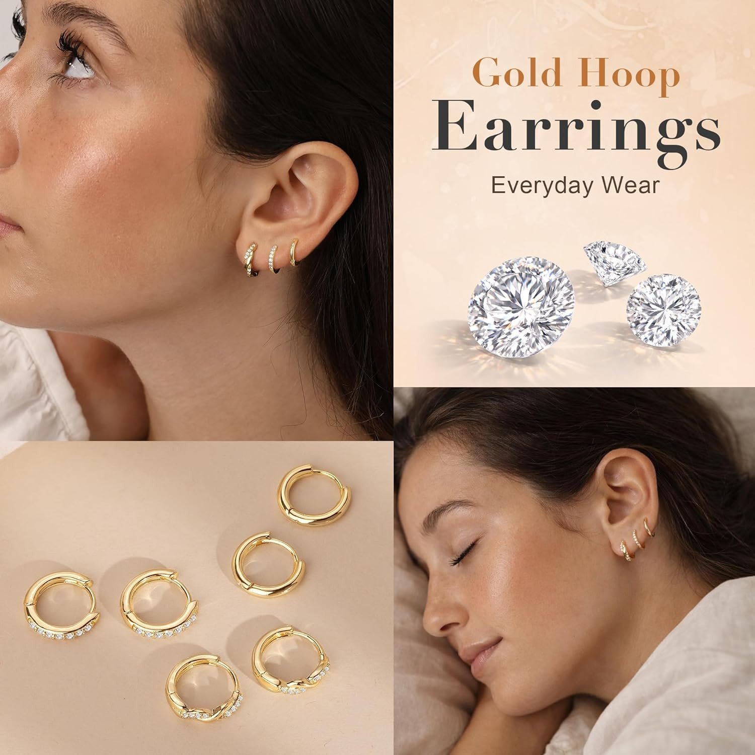14K Gold Plated Huggie Hoop Earrings for Women, Small Sterling Silver Earring Se