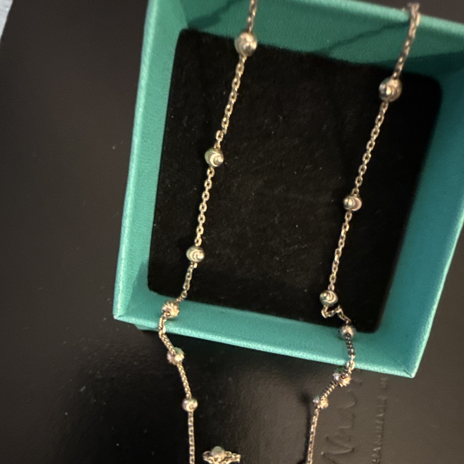 925 Sterling Silver Station Cable Chain Necklace Lobster Clasp Extender Signed