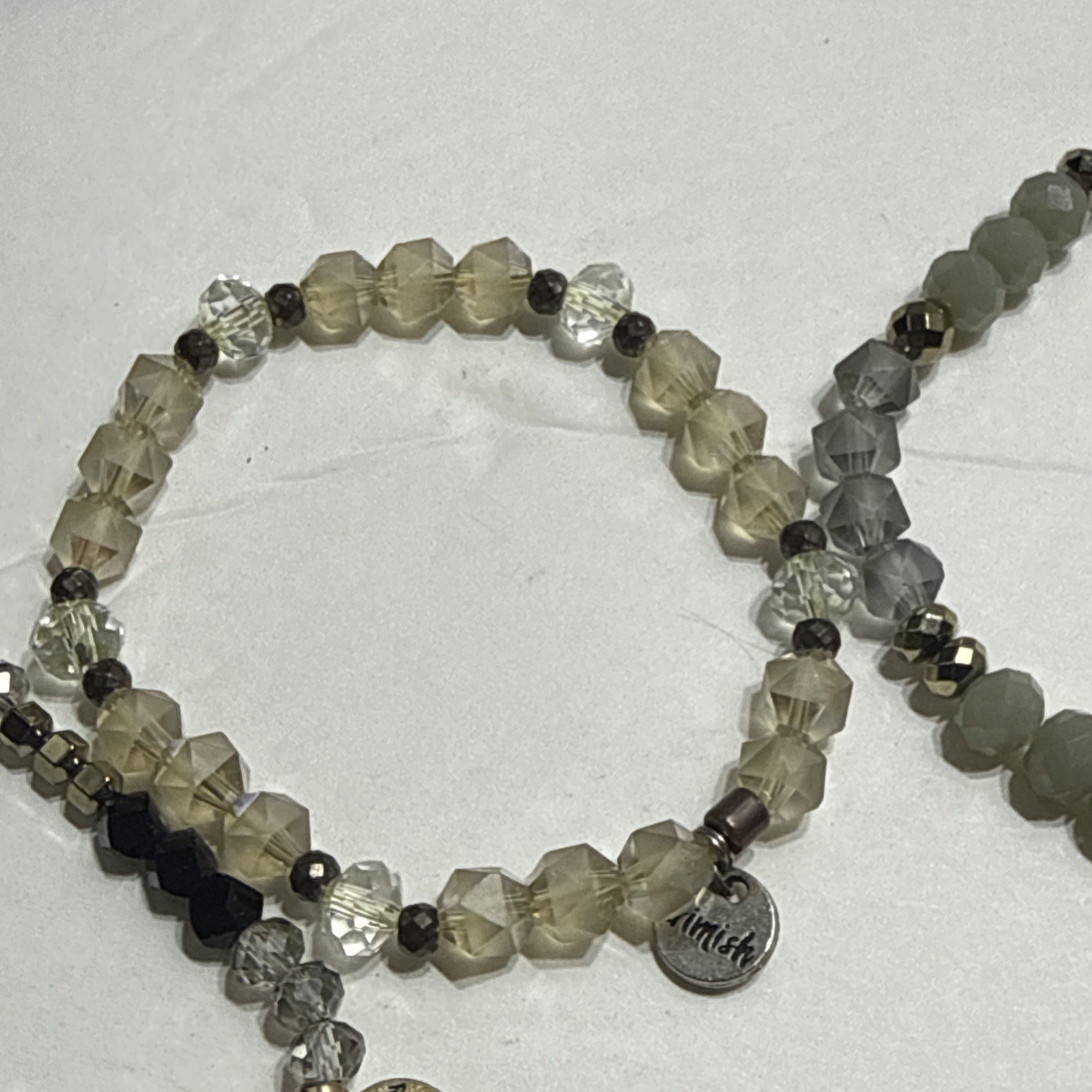 Erimish Beaded Stretch Bracelet Set Lot of 5 Black White Gray Gold Sage Stack