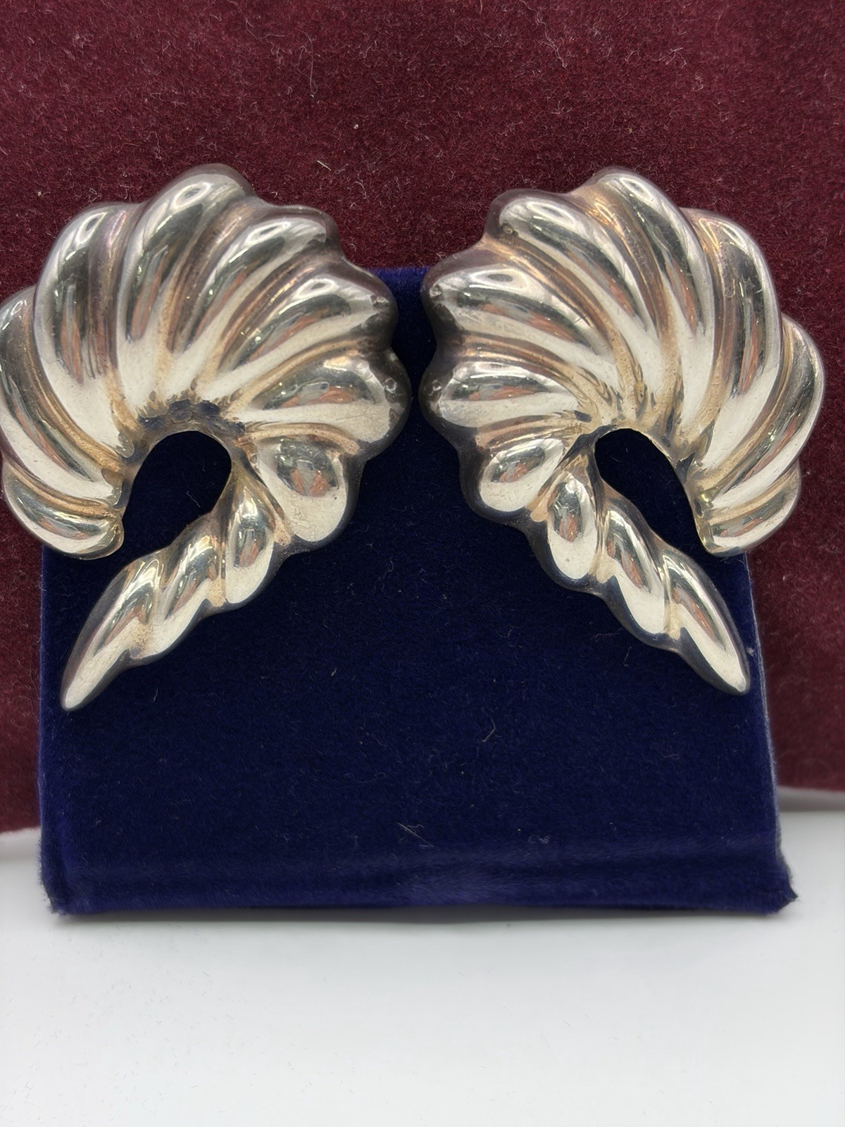 Vintage Taxco Mexico 925 Silver Clip On Earrings Sculptural Nautilus Swirl 23 G