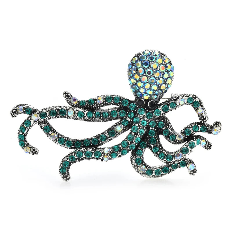 Sparkling Octopus Brooch – Rhinestone Ocean Animal Pin Beach Jewelry Unisex Gift