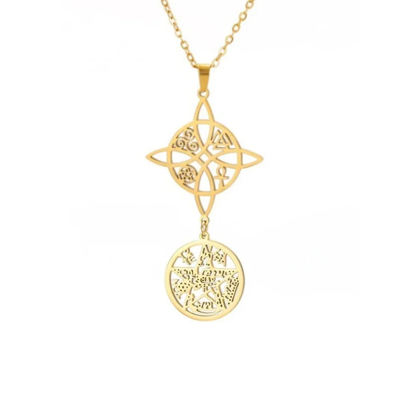 Triple Amulets Protection Necklace Featuring Witch Knot Pentagram Tetragramaton