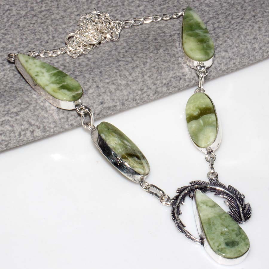 925 Silver Plated Larsonite Necklace 18″ Handmade Gemstone Jewelry Trendy GW