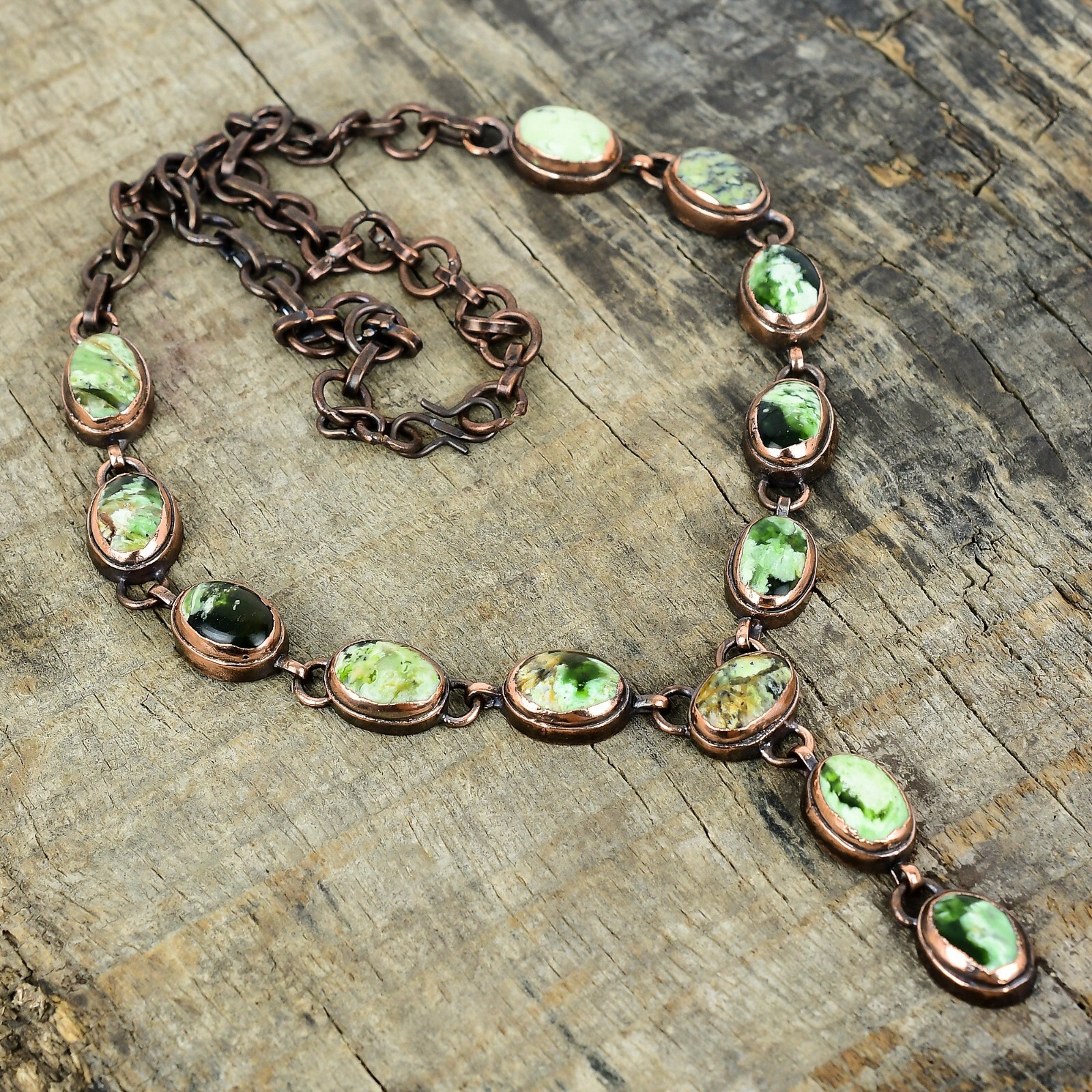Copper Natural Australian Chrome Chalcedony Electroformed Chain Necklace Jewelry
