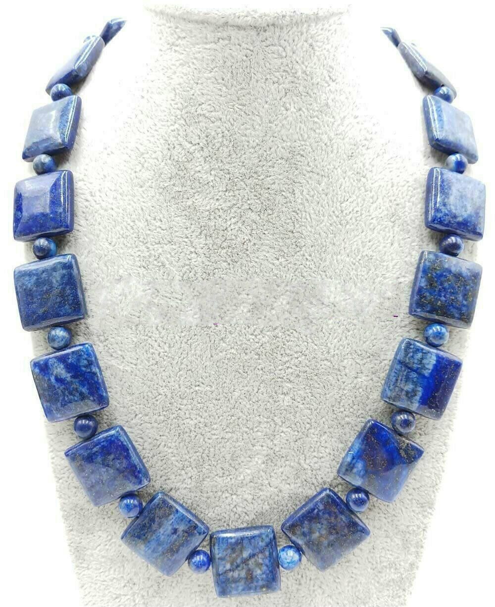 AAA+ 6mm&12mm Natural Blue Lapis Lazuli Gemstone Square Beads Necklace 18”