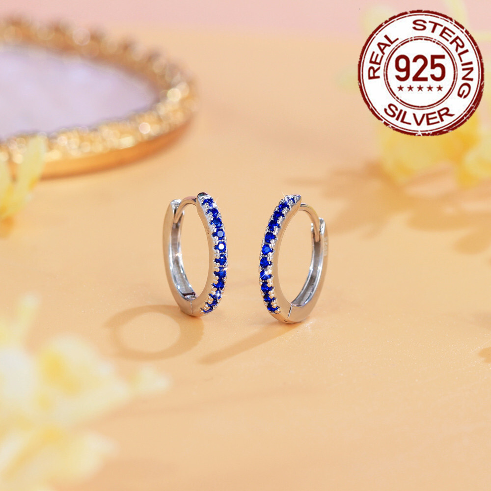 14mm 925 Sterling Silver Small Round Hoop Earrings Women Cubic Zirconia Jewelry