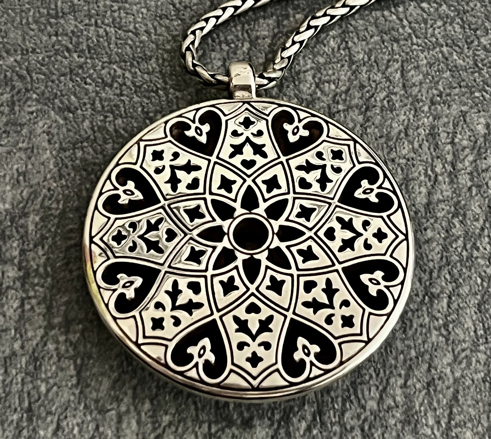 Brighton Zahra Reversible Mandala Necklace Teal Blue Enamel Crystal Silver Tone