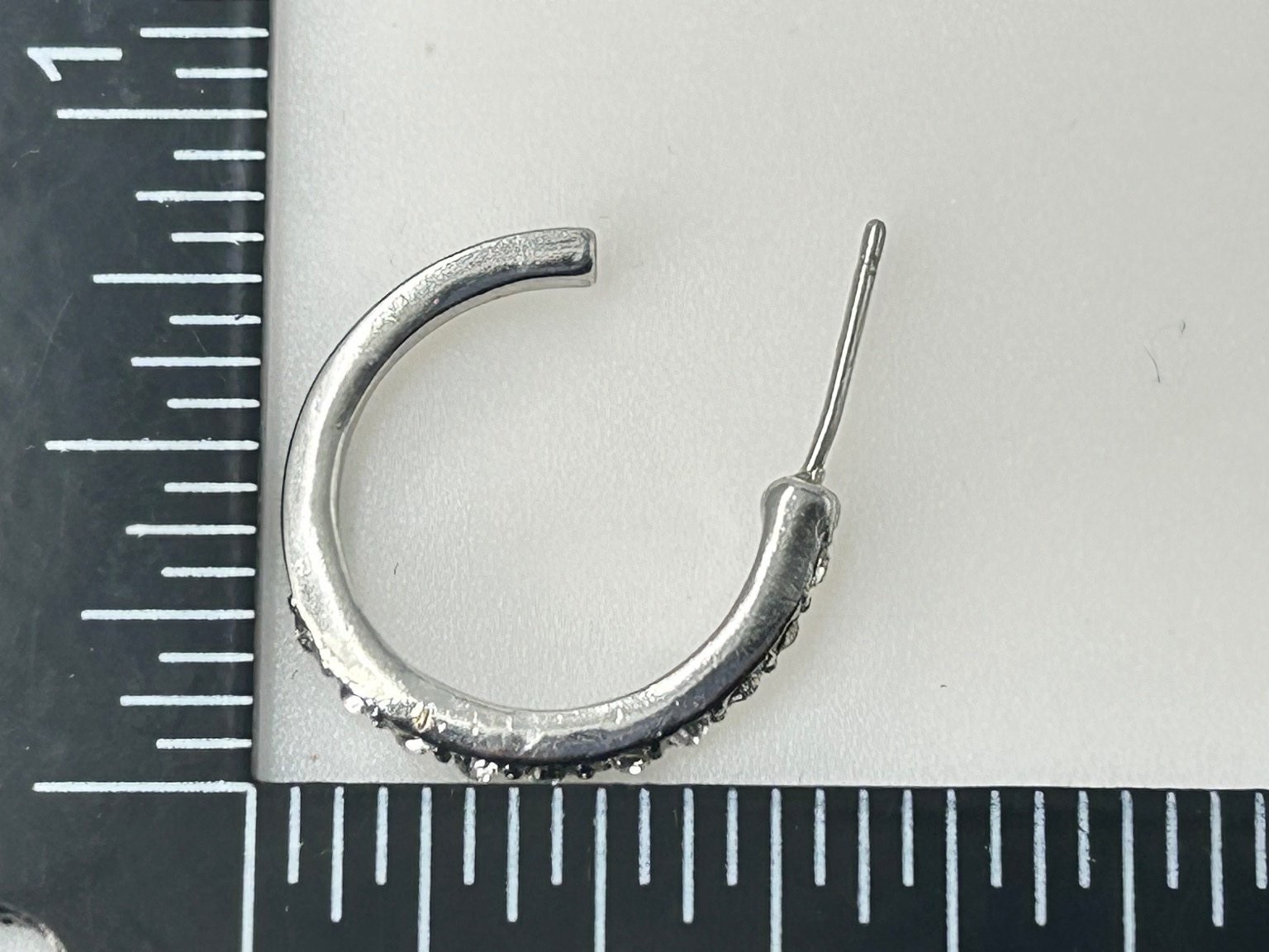 Silver Tone Rhinestone Pave Small Open Hoop Stud Earrings