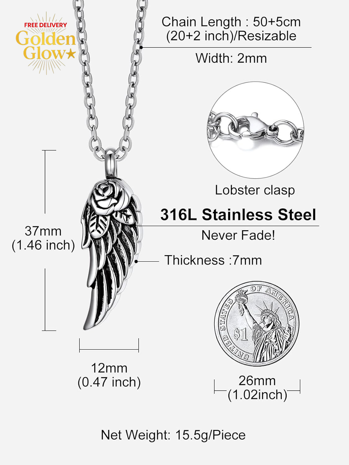 Urn Necklaces for Ashes for Women Men Cremation Pendant Necklace for Ashes Stain