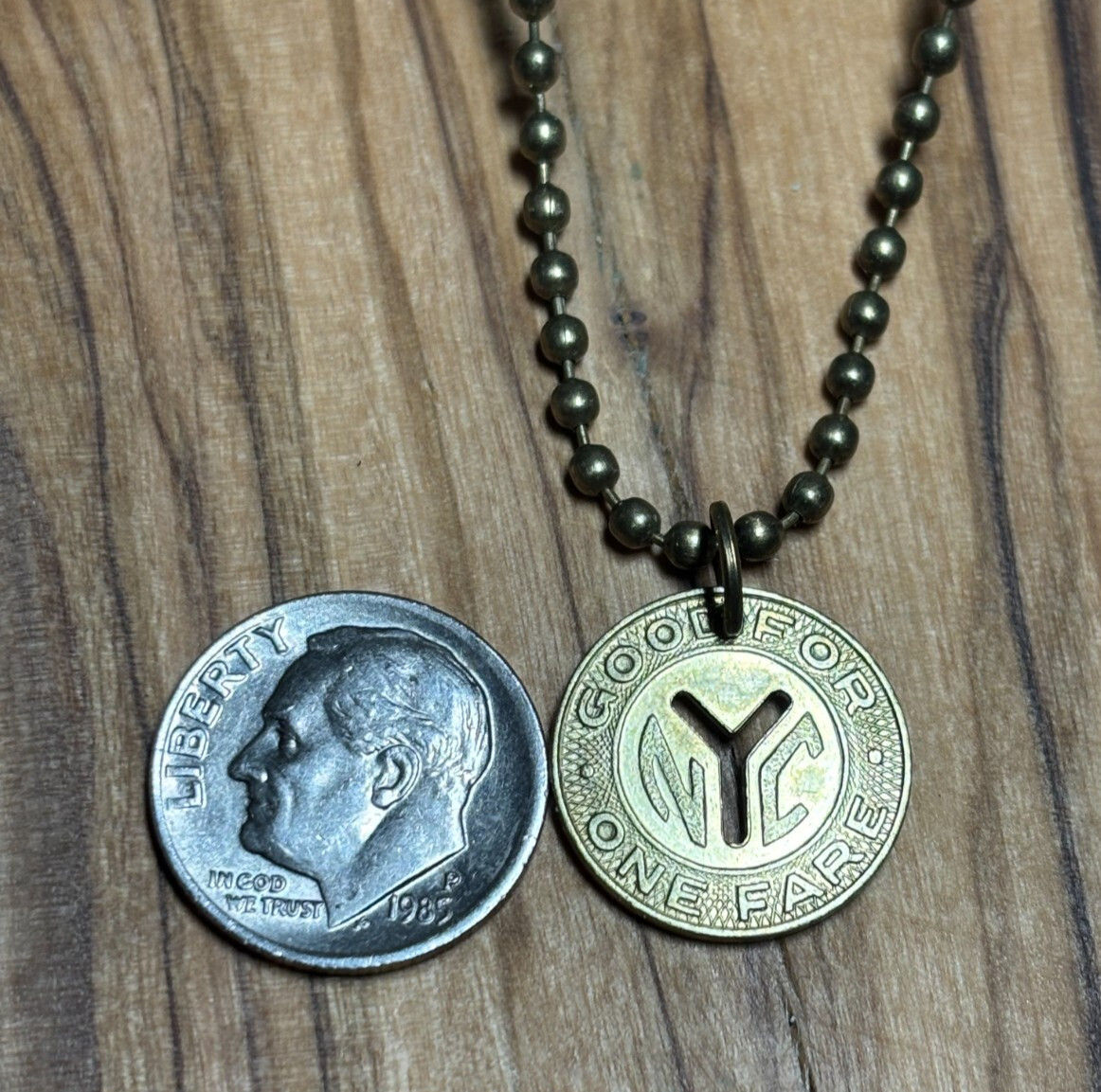 Vintage NYC 1953 New York City Subway transit token MTA pendant Necklace
