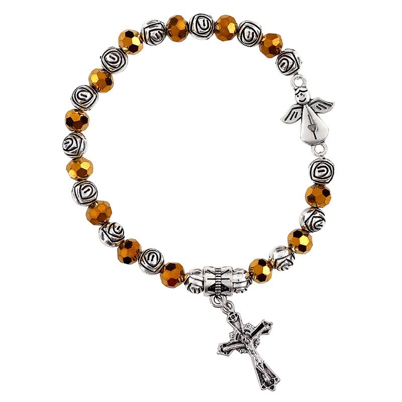 Guardian Angel Rose Bead Stretchable Rosary Bracelet, 1 Piece