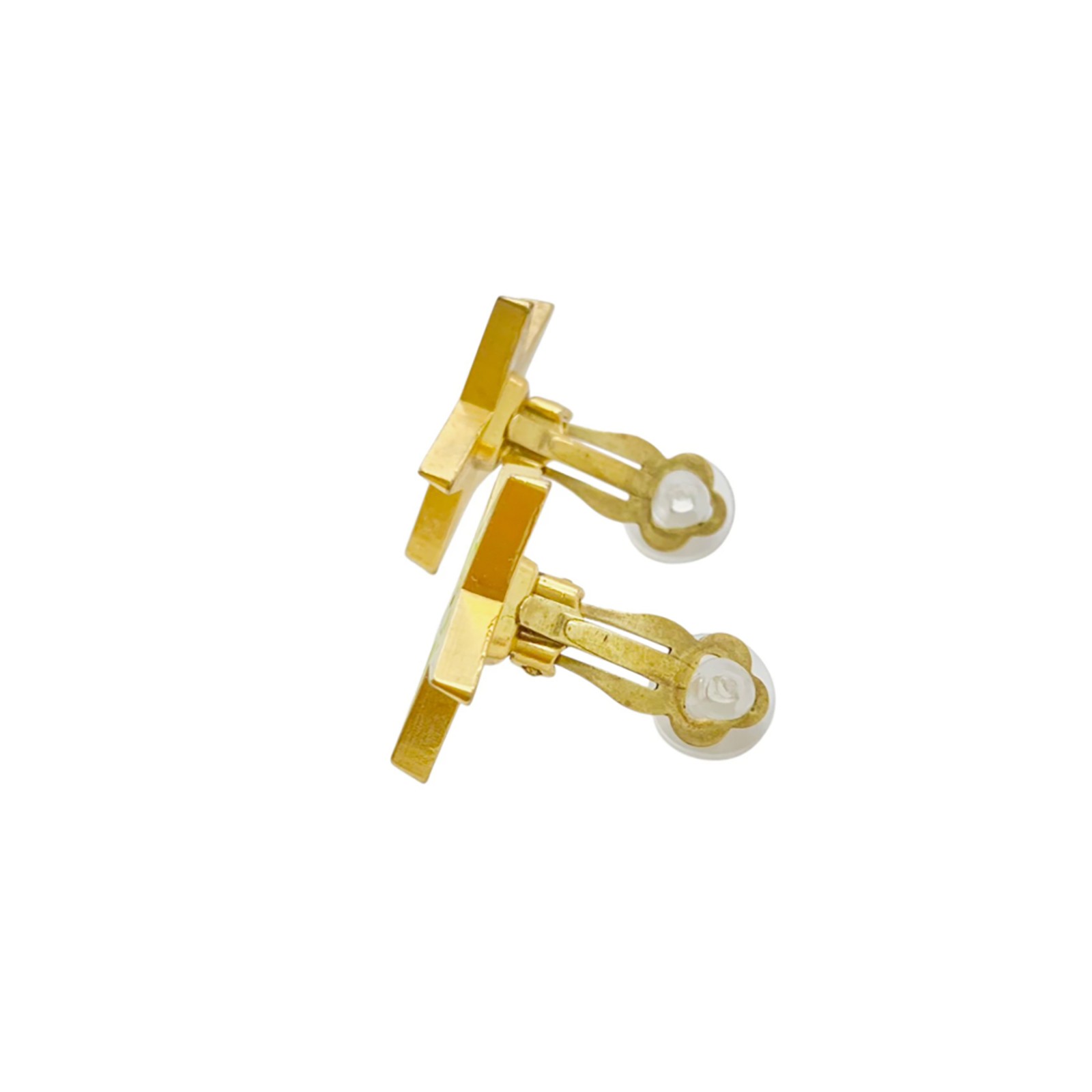 CHANEL CC Logos Yellow Star Clip-On Earrings Gold Tone 01P Auth #2604